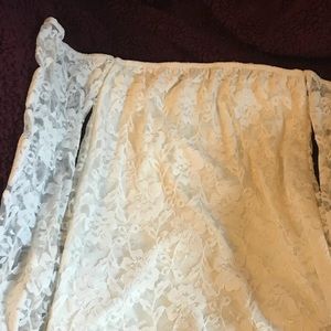 White floral lace off the shoulder long sleeve